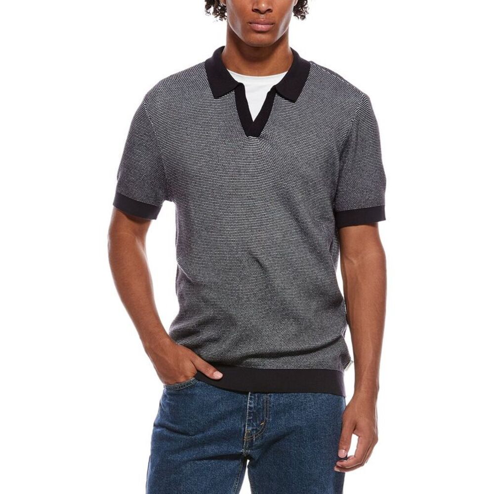 Onia Mens  Textured Johnny Collar Polo Shirt, Navy